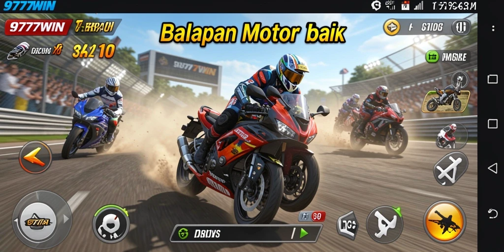 Screenshot menampilkan gameplay balapan motor yang seru.