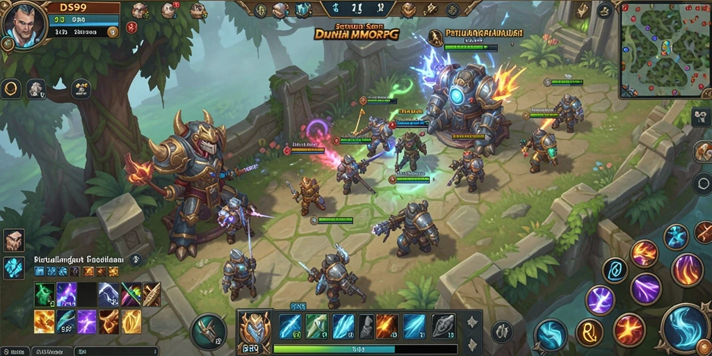 Screenshot gameplay DS99 yang menunjukkan pertarungan epik dalam dunia MMORPG.