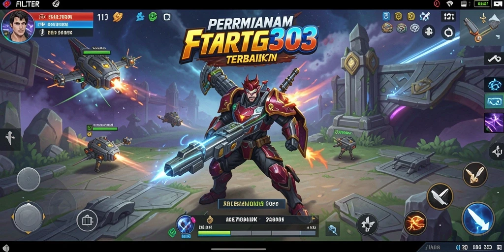 Screenshot utama FILTER303 menampilkan aksi pertempuran strategis yang mendebarkan.