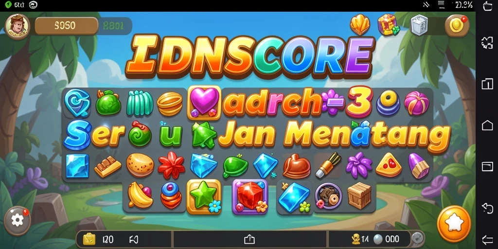 Tampilan gameplay seru IDNSCORE di level Match-3 yang menantang.
