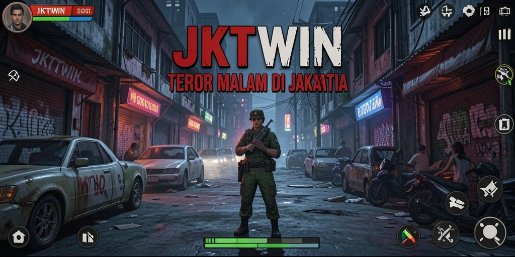Gameplay JKTWIN menampilkan suasana kegelapan yang mencekam.