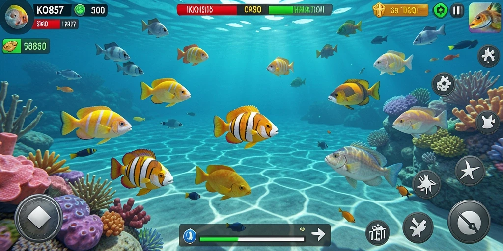 Screenshot gameplay KO857 menampilkan aksi menembak ikan yang seru.