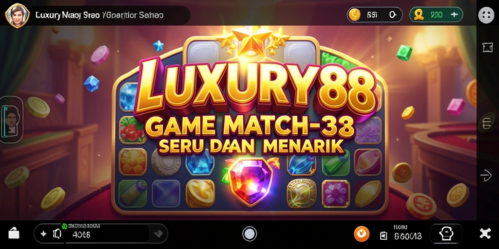 Screenshot LUXURY88 menampilkan aksi mencocokkan permata yang menegangkan.