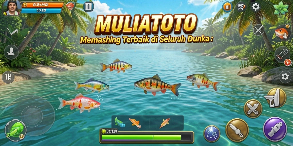 Tampilan gameplay <strong>MULIATOTO</strong> yang menakjubkan saat menangkap ikan.