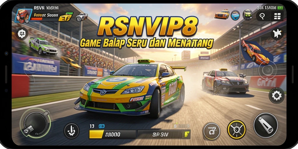 Tangkapan layar utama gameplay RSNVIP8 menampilkan aksi balap yang mendebarkan.