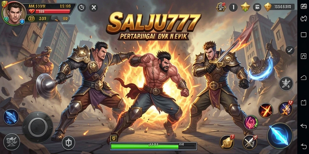 Screenshot pertarungan intens dalam SALJU777 yang menggambarkan aksi seru.