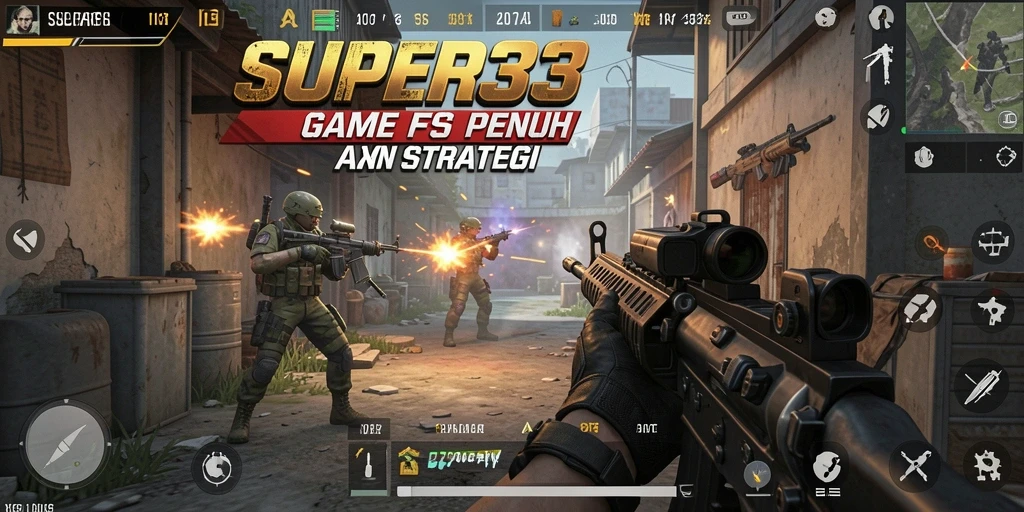 Screenshot SUPER33 menampilkan aksi mendebarkan dalam pertempuran FPS.