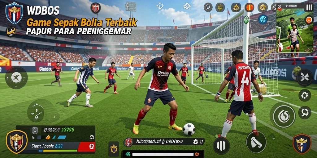 Tampilan screenshot utama WDBOS menampilkan aksi seru di lapangan sepak bola.